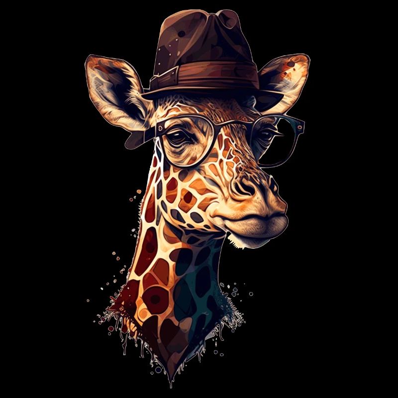 Eine Opa Giraffe trägt einen Hut und eine Brille