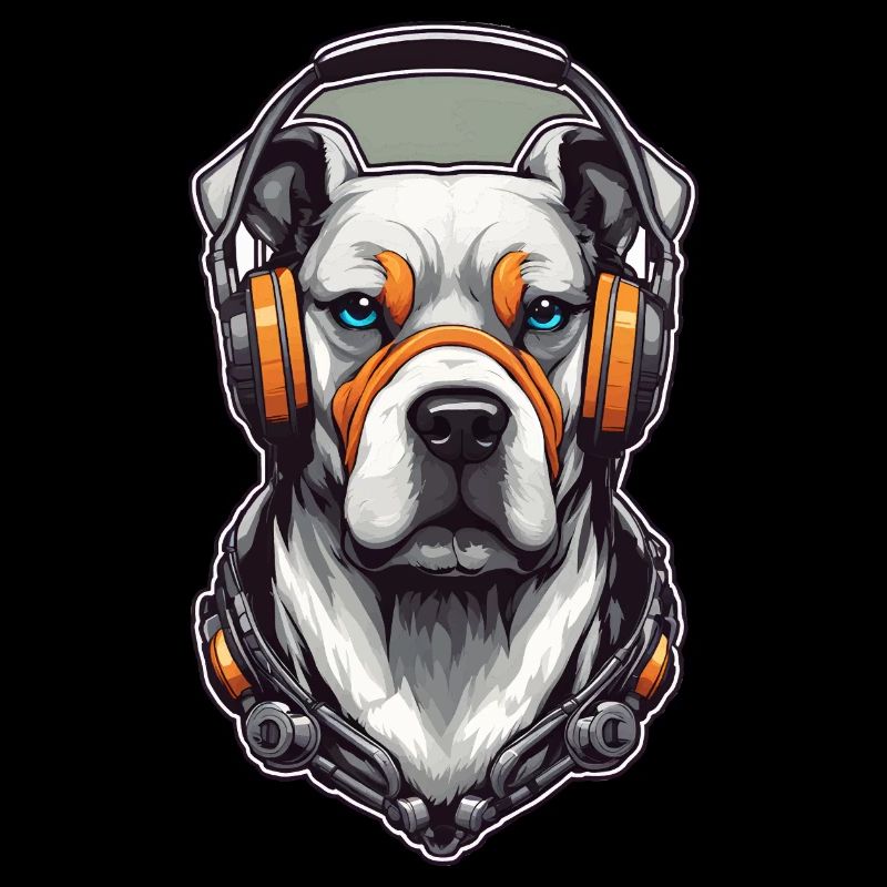 Bunter Hund mit Kopfhörer Musik cool D