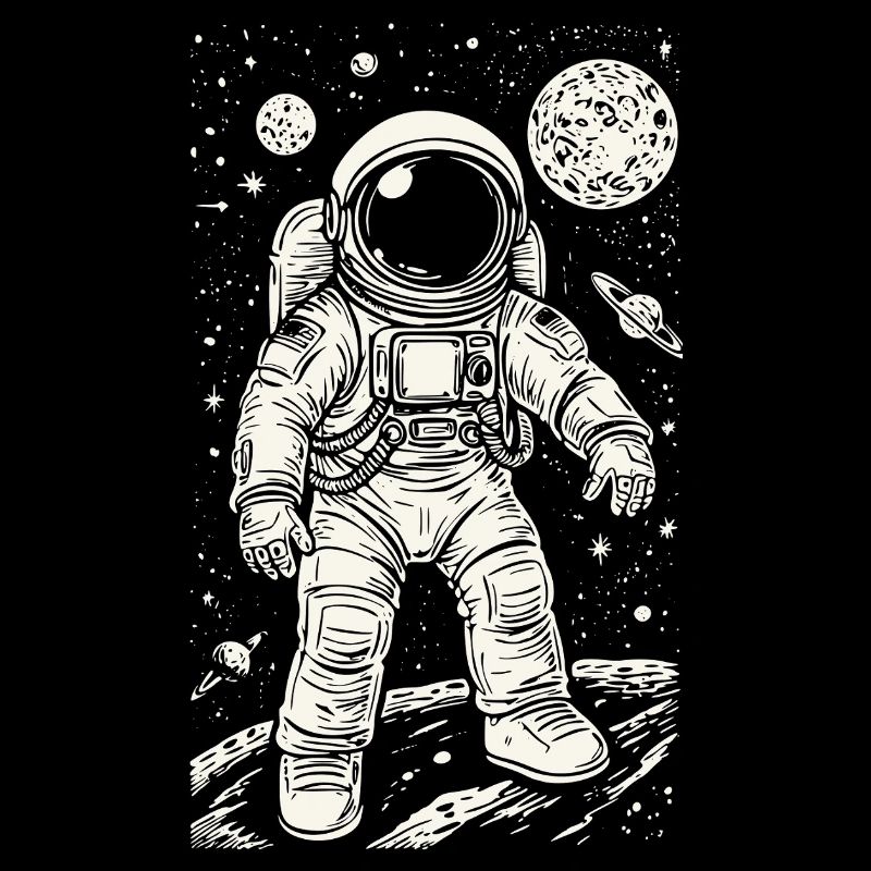 Astronaut auf dem Mars mit Sternen und Planeten