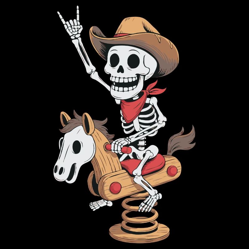 Squelette cow-boy sur cheval de cour de récréation dans le style rétro