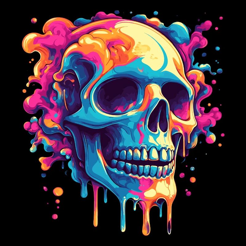 Psychedelisches Skelett mit leuchtenden Farben