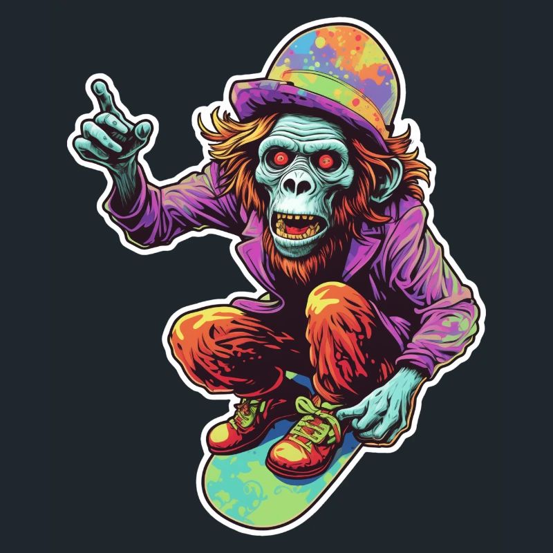 Psychedelic Skateboarding Zombie Monkey