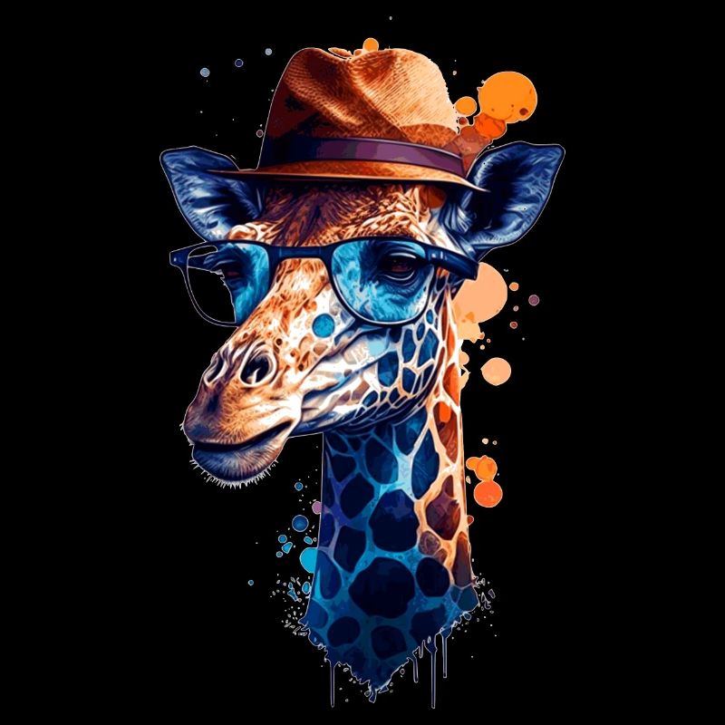 Colorful vector giraffe wears glasses and hat