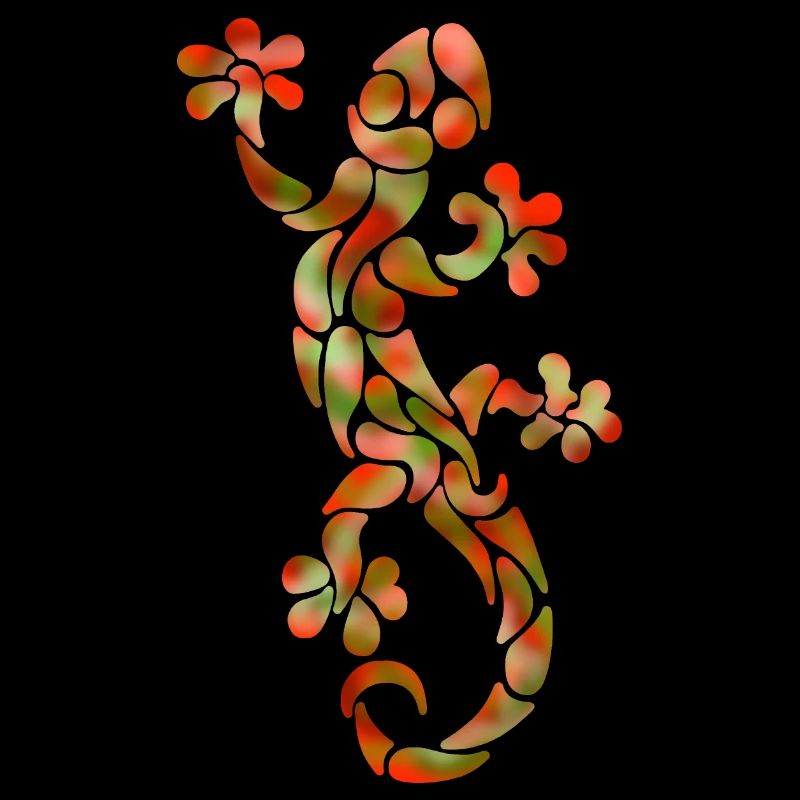 red green gecko as tribal pattern