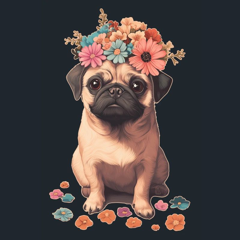 Mops mit Blumen