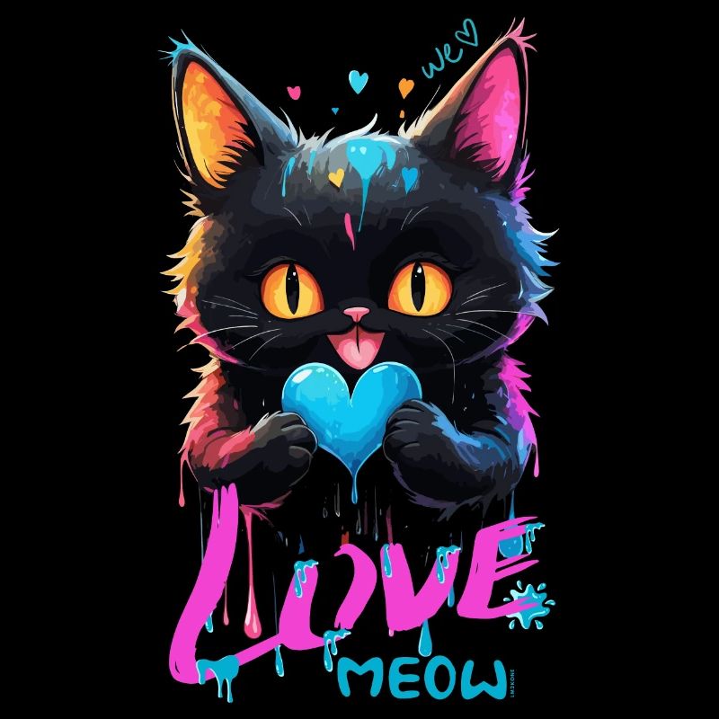 Cute Cat - Multicolored Drips Love