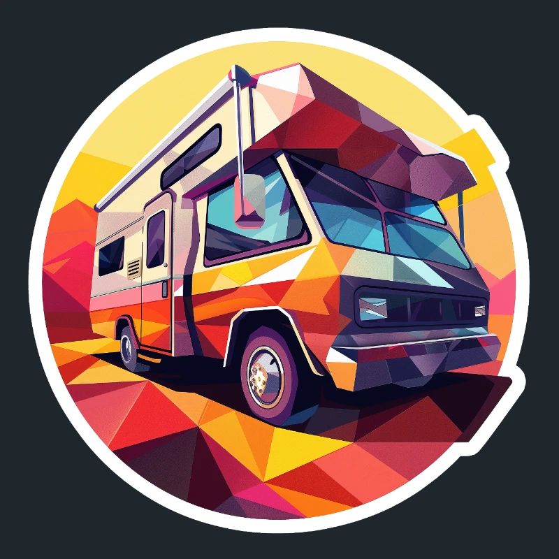Retro Camping Design – Low Poly Zelt & Camper