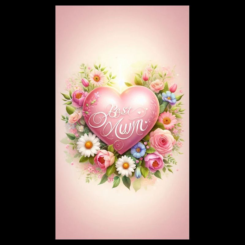 Meilleur cœur de maman avec couronne de fleurs