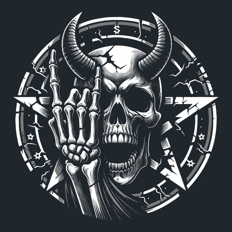 Skull with horns pentagram makes devil horns