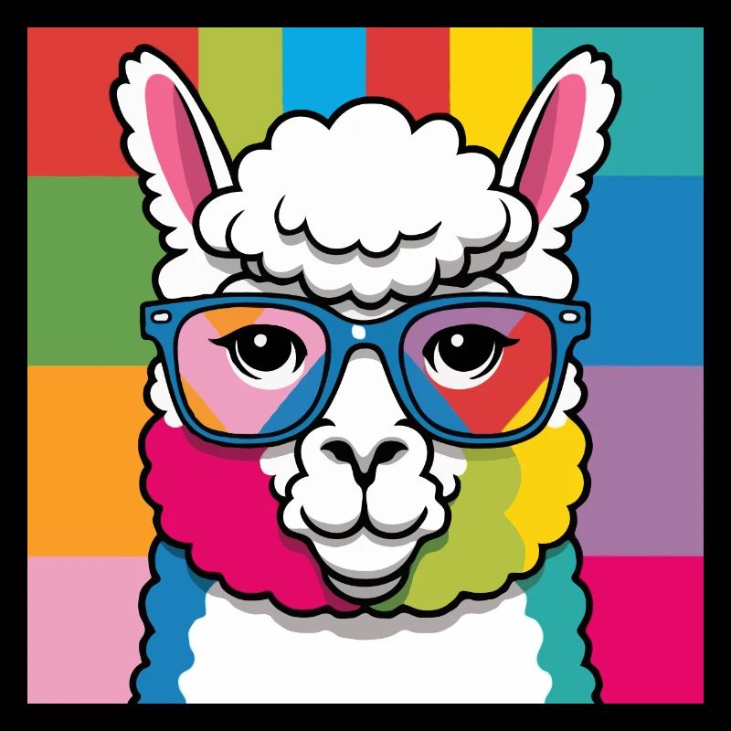 Alpaka Lama bunt und cool mit Brille