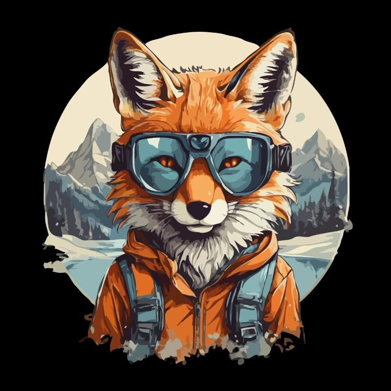 renard cool dessin animé dans les montagnes