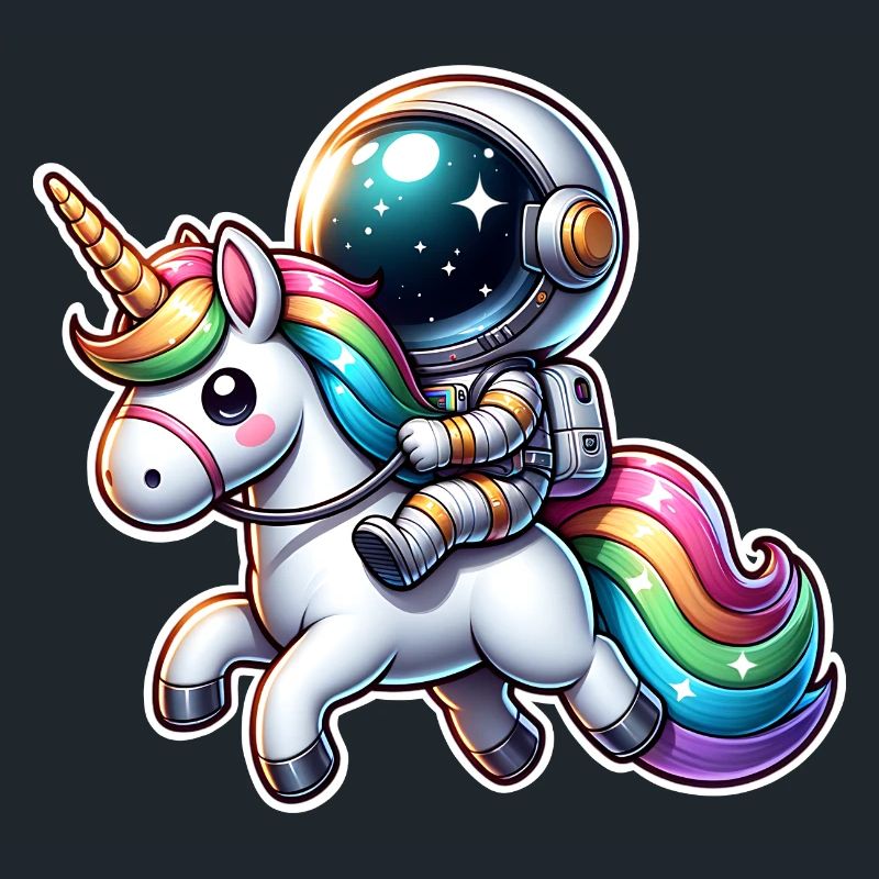 Astronaut reitet auf einem Einhorn