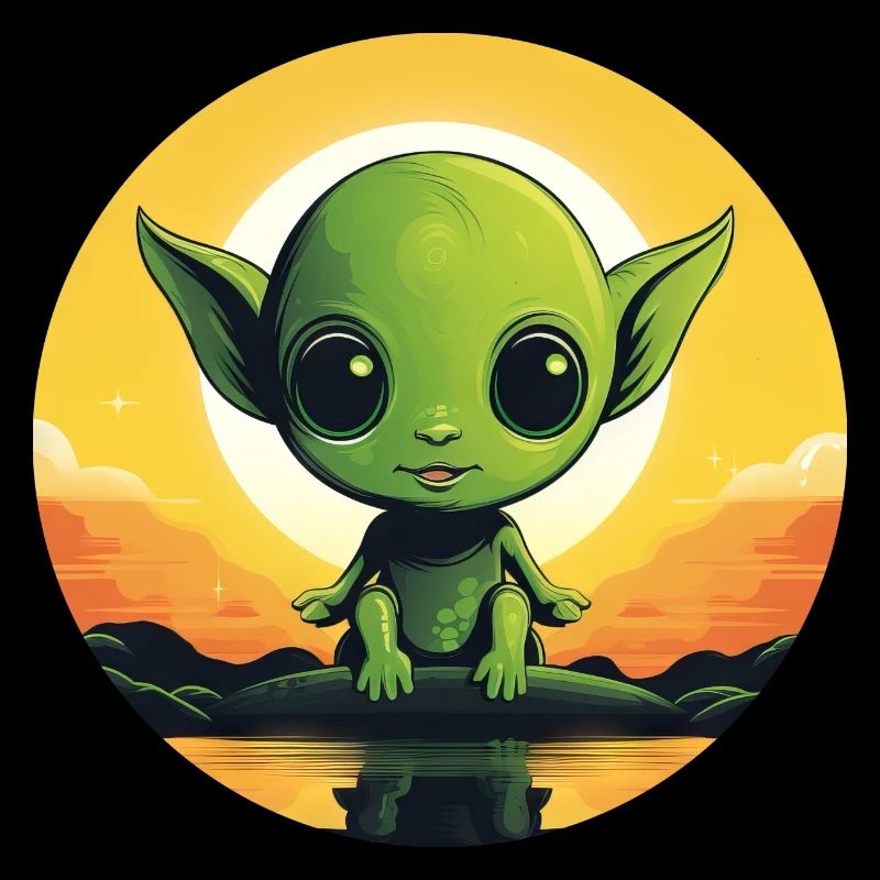 Alien on the lake at sunset