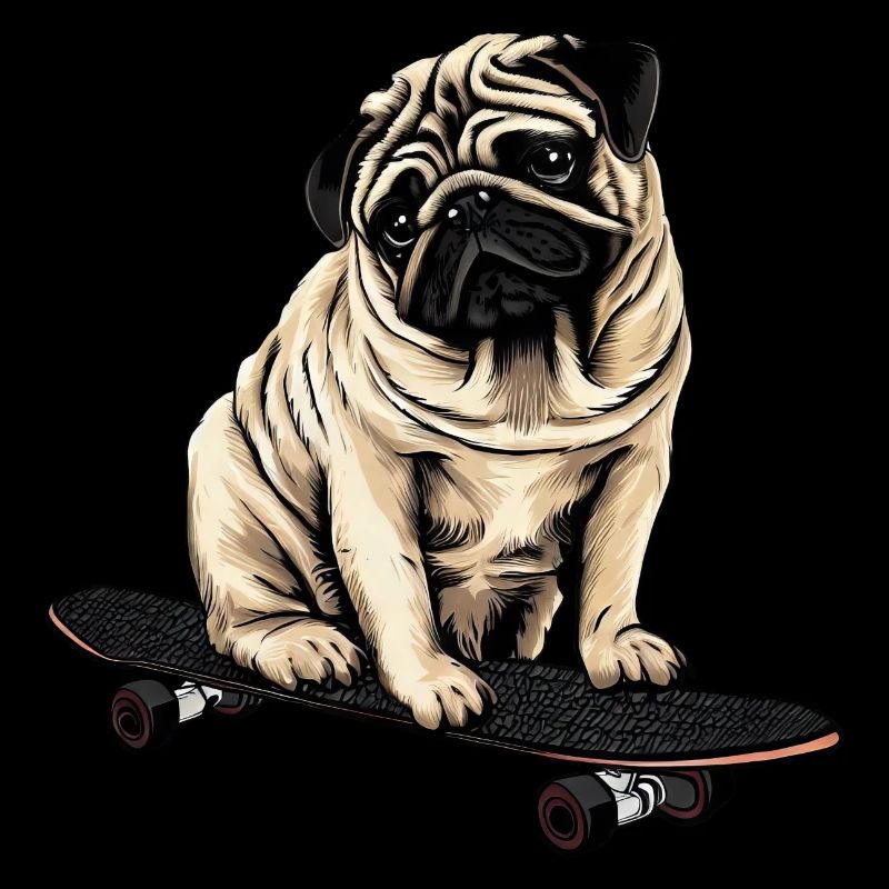Mops auf dem Skateboard: Niedlicher Rollspaß