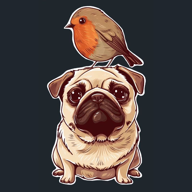 Mops mit Vogel