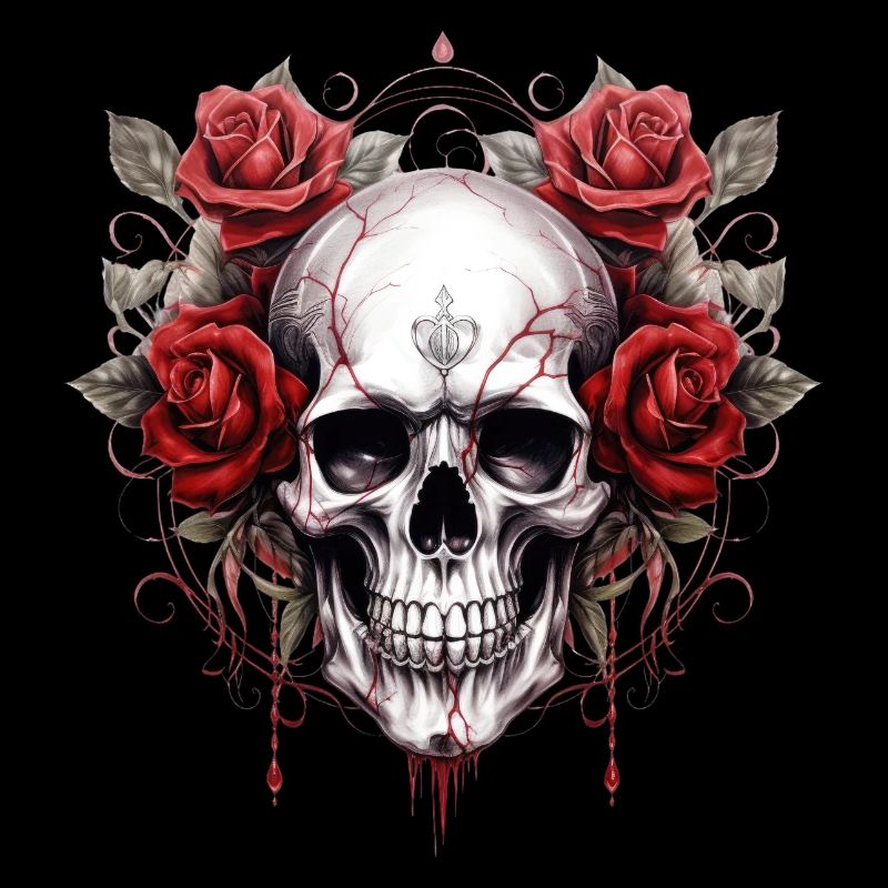 Gothic Totenkopf Rosen Kunst Grafik Mode