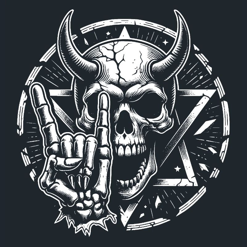 Skull with horns pentagram makes devil horns