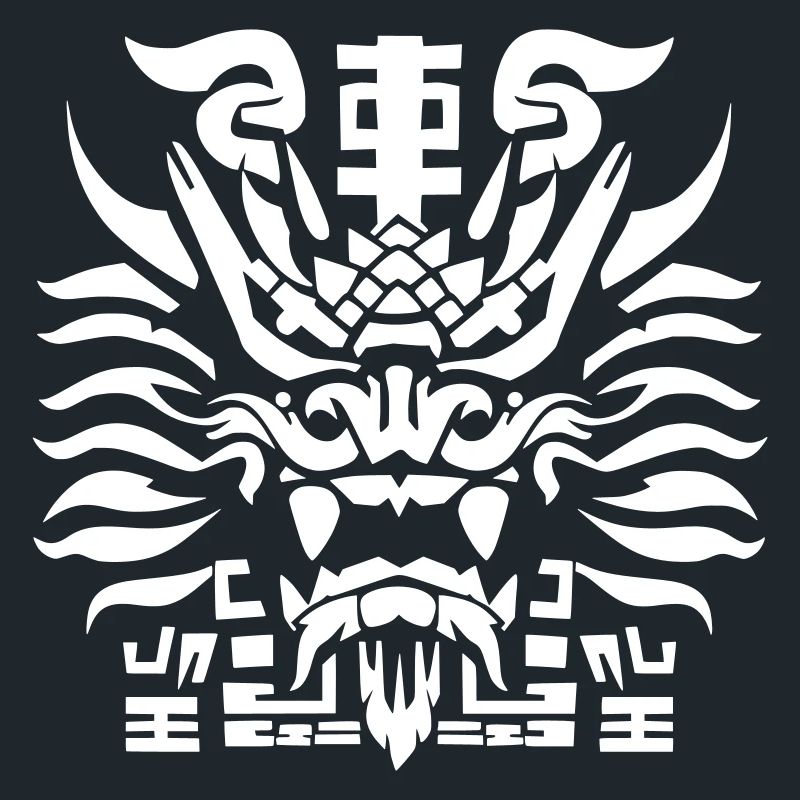 Dragon Warrior Head Stencil Black and white