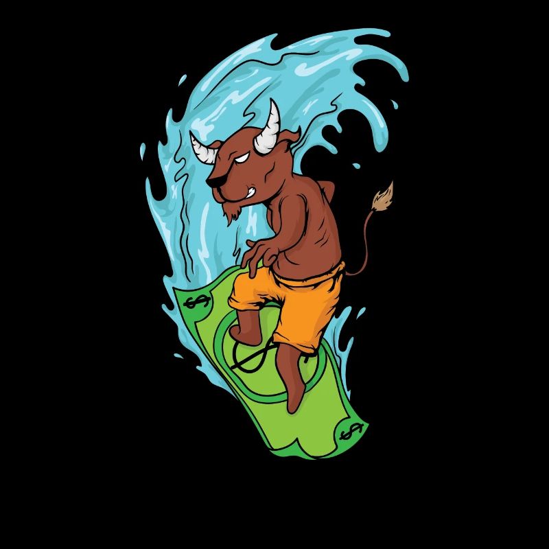 Bull surfing on a dollar bill