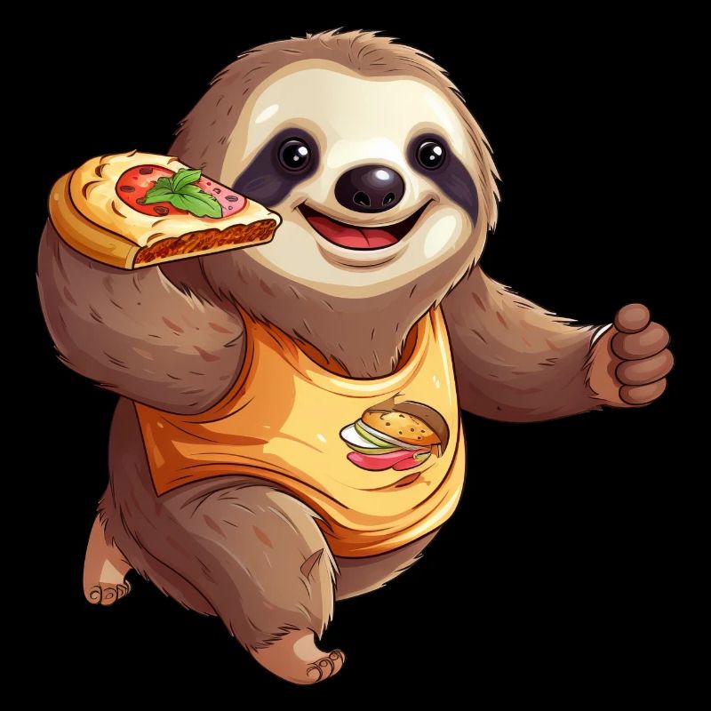 Faultier Marathonläufer, Pizza und Burger, Fast