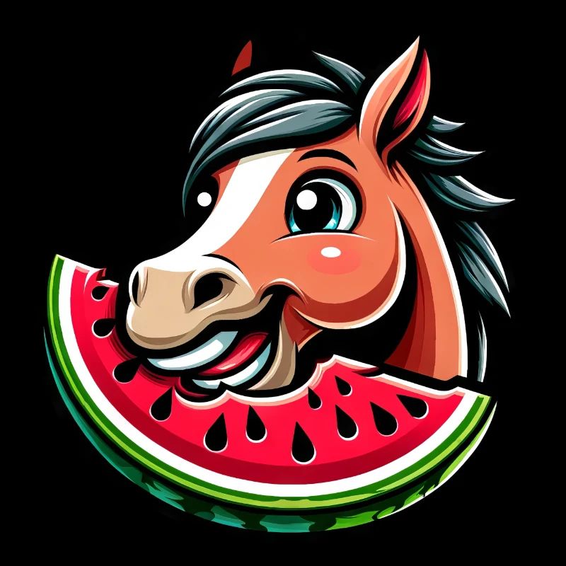 Süßes Pferd mit Melone Sommer Früchte