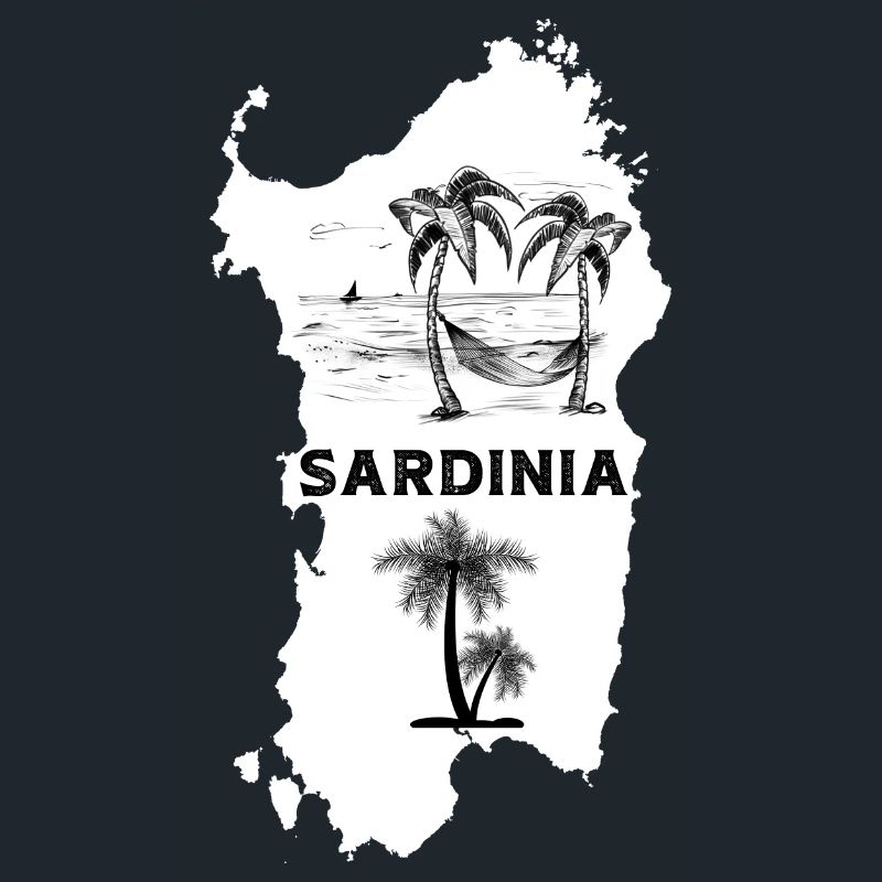 Sardinia Island Map with Palm Trees and Sea