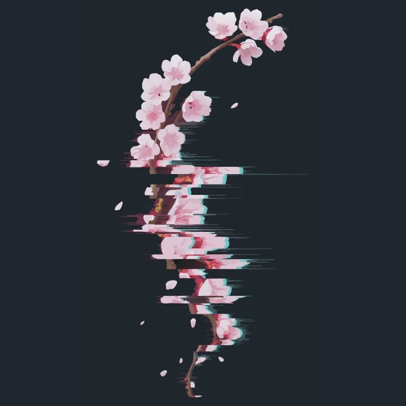 Branche moderne de Fleurs de cerisier glitch