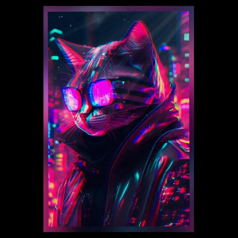 Techno Cat Japan Neon City Art