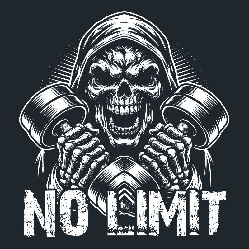 No Limit Workout Bodybuilding Skull with Dumbbell
