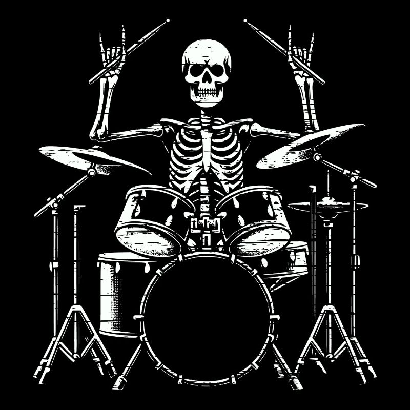 Squelette de crâne de batteur sur la batterie