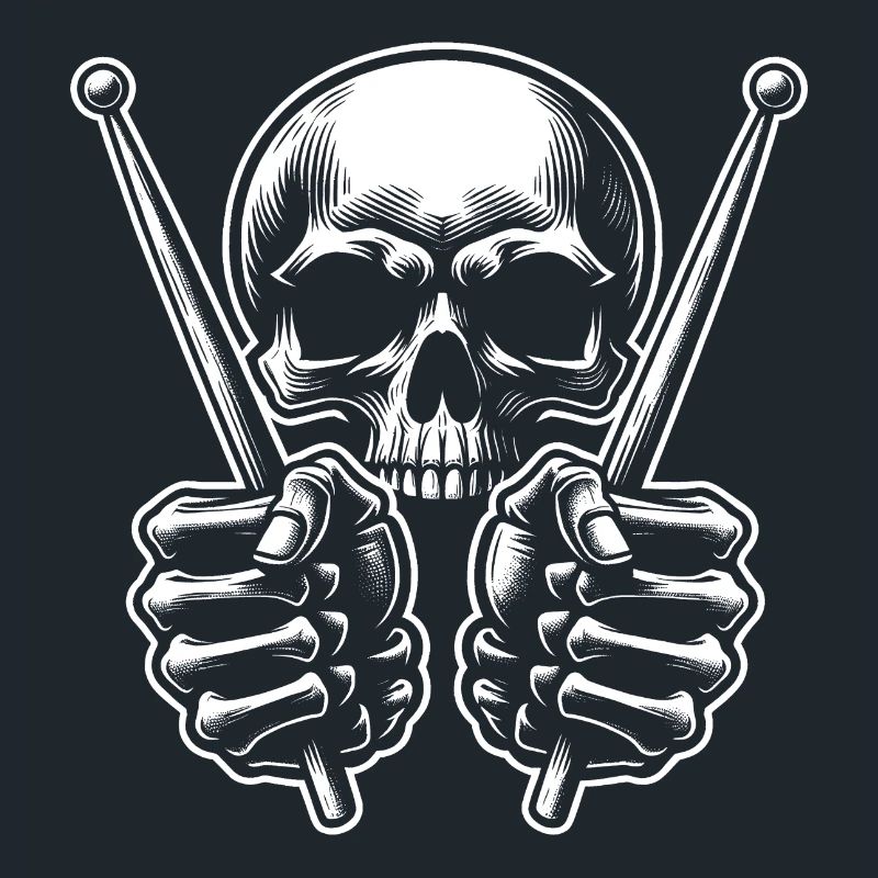 Skull with drumsticks in bone hands