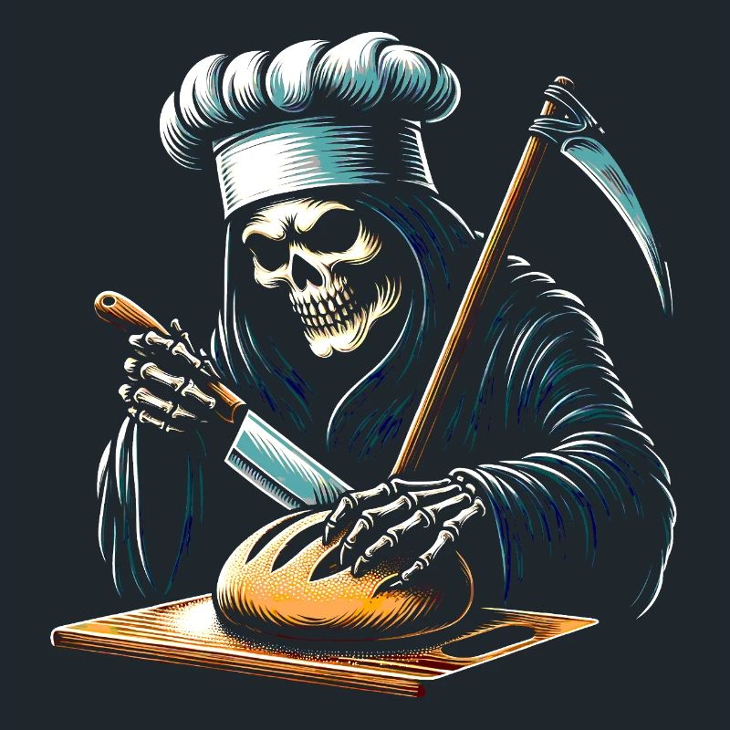 Skull Skeleton Reaper Cuts Bread