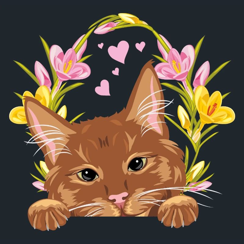 Jeter un coup d’œil mignon chat roux avec une couronne de fleurs