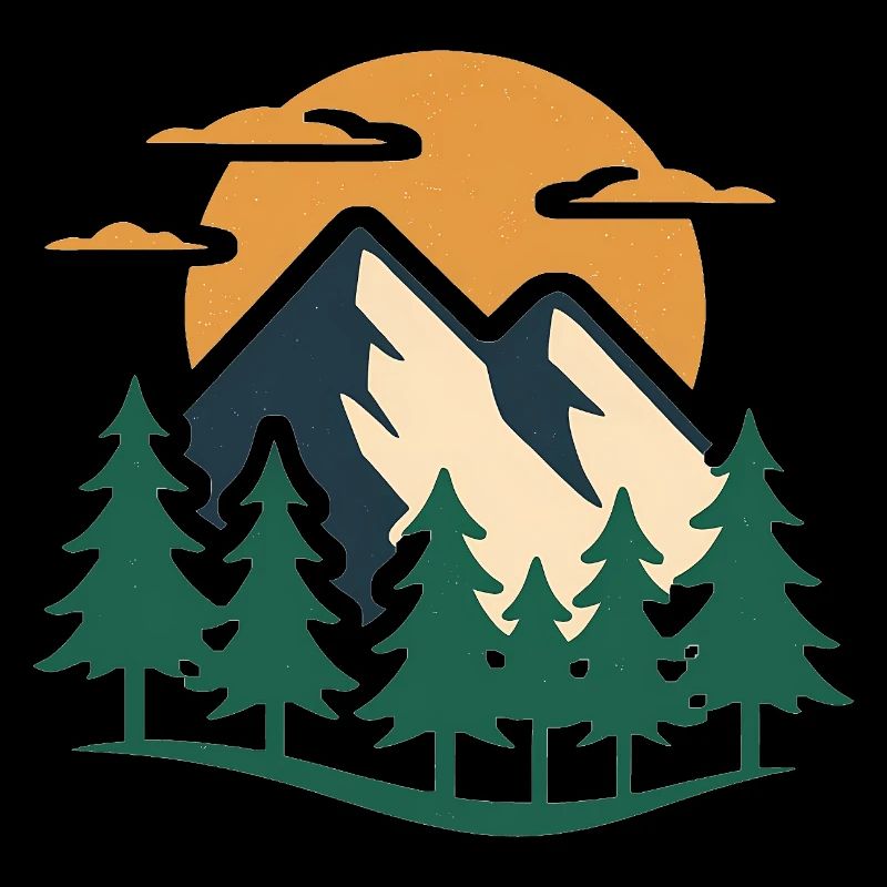 Conception d'aventure en montagne à feuilles persistantes