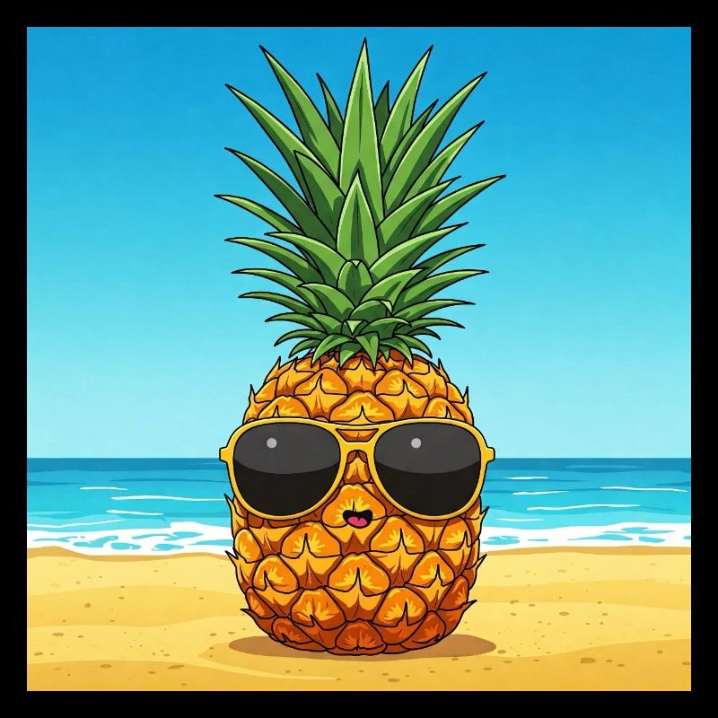 Ananas mit Sonnenbrille am Strand
