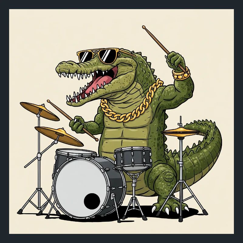 Cool crocodile with drums