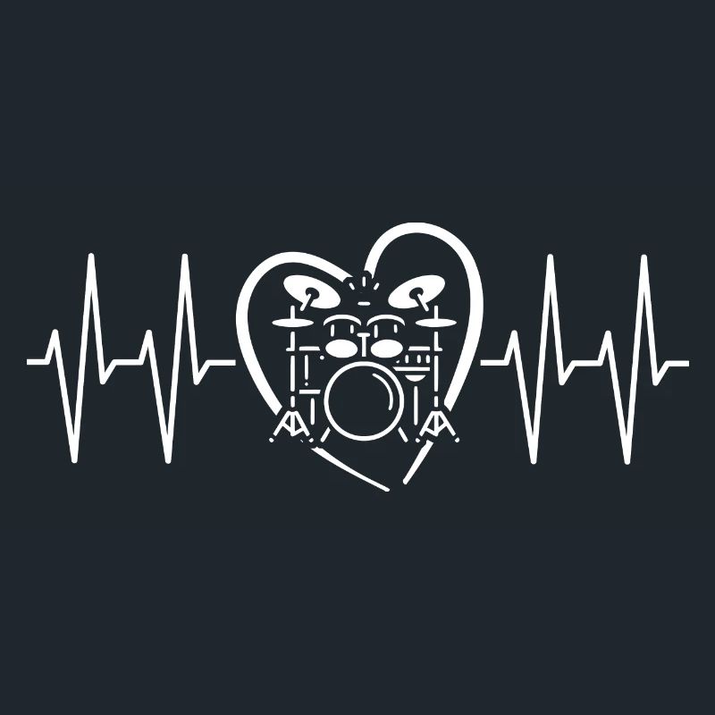 Drum Kit with Heart Line Rhythm Drummer Design