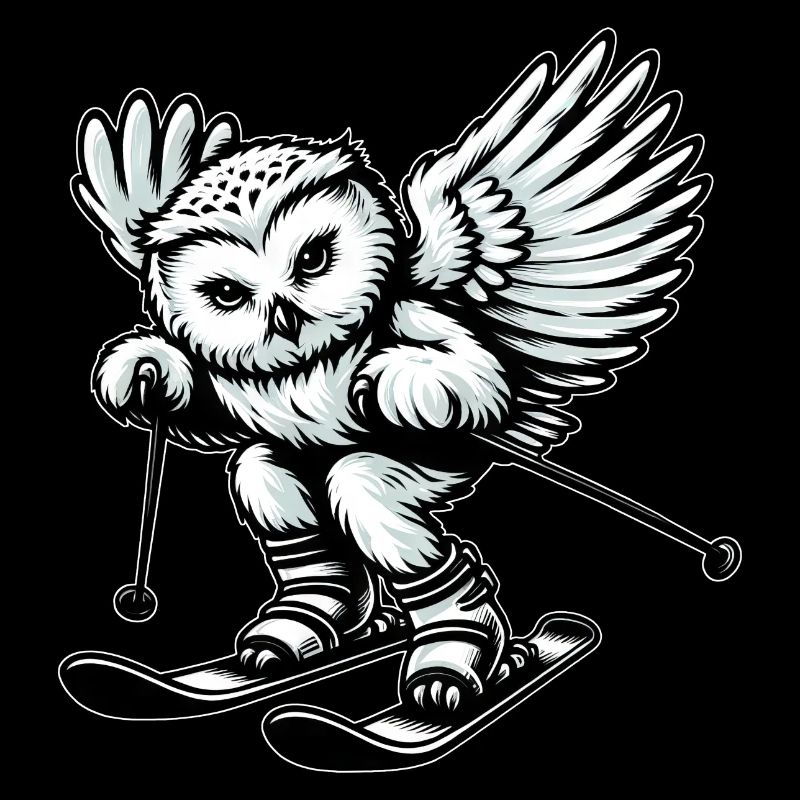 Eule auf Ski, Wintersport Abenteuer
