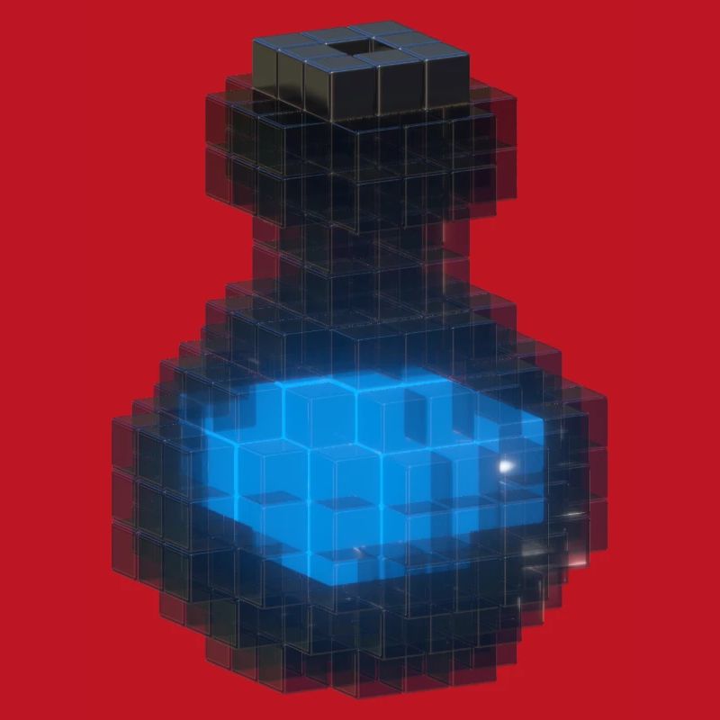 Conception 3D Cube 3D Bouteille Noire & Potion Bleu Océan