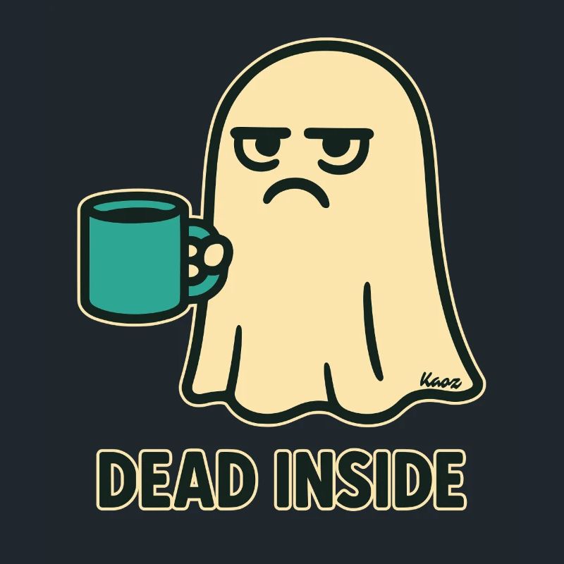 Ghost with coffee and a dead look inside