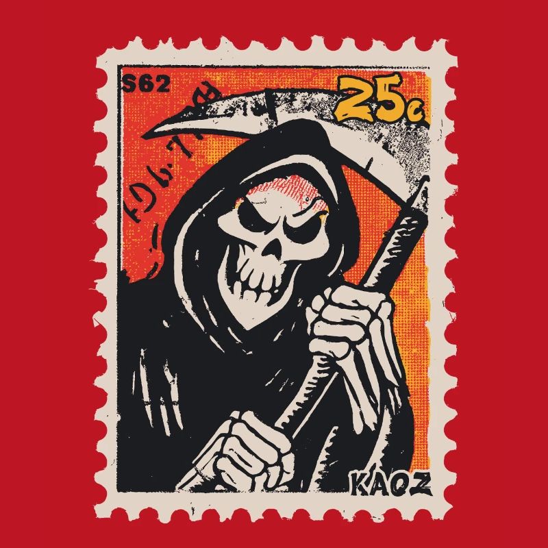 Grim Reaper Comic on Postage Stamp