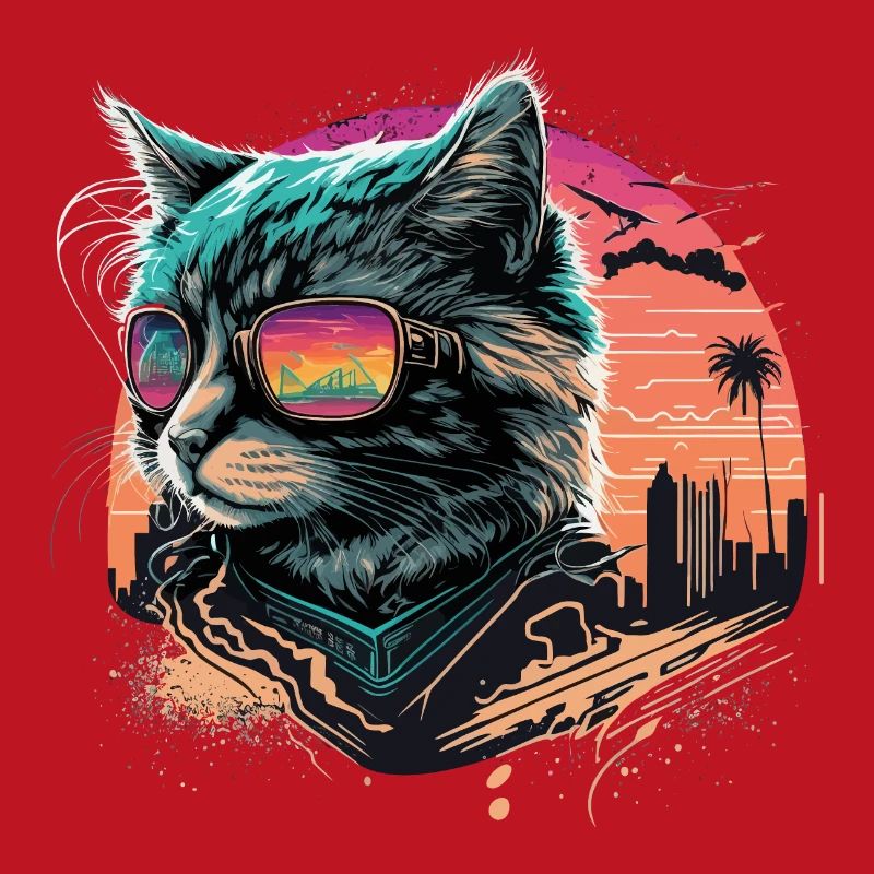 Chat de style synthwave