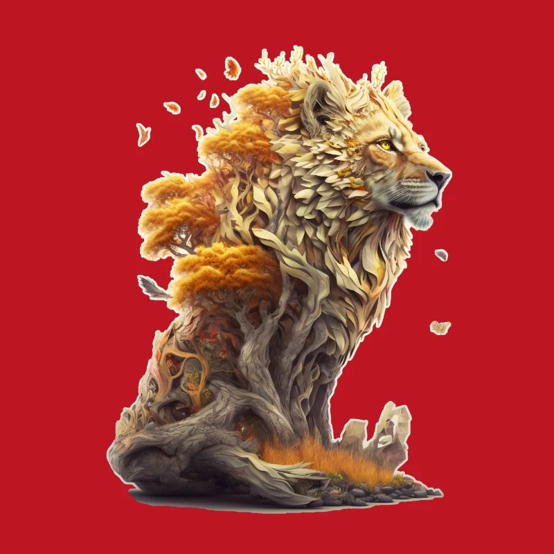 Lion avec des éléments de savane, conception de lion