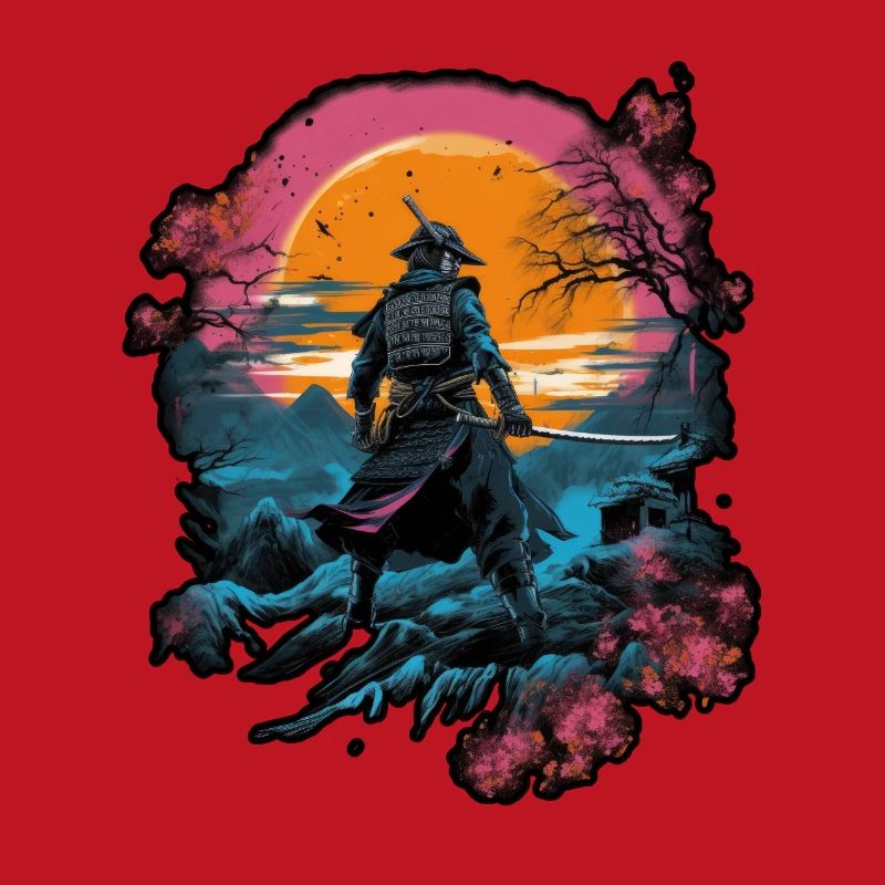 Chinese Warrior emerging from sunset, vector