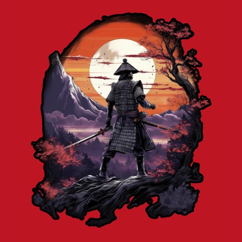 Chinese Warrior emerging from sunset, vector