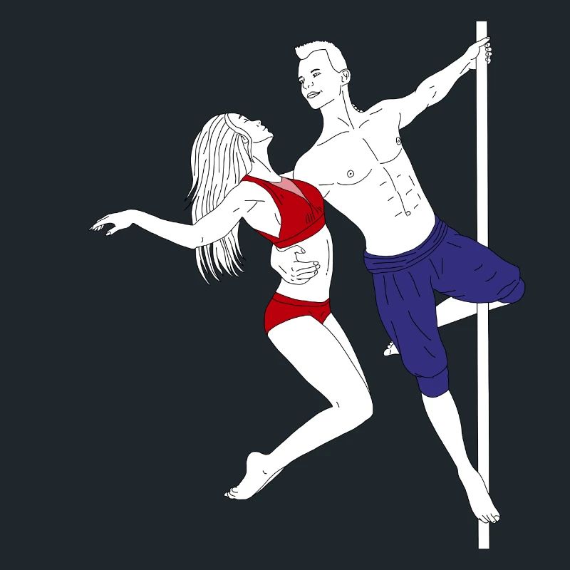 Duo de pole dance Tenue rouge bleu