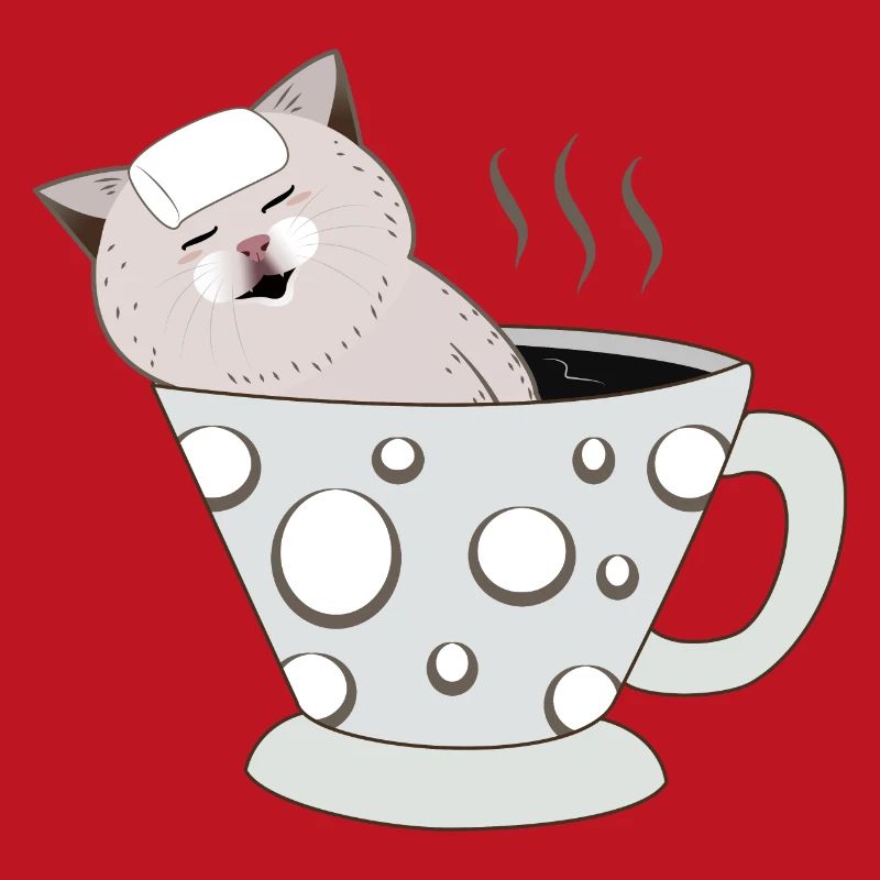 Kätzchen, das sich in einer dampfenden Polkadot-Teetasse entspannt