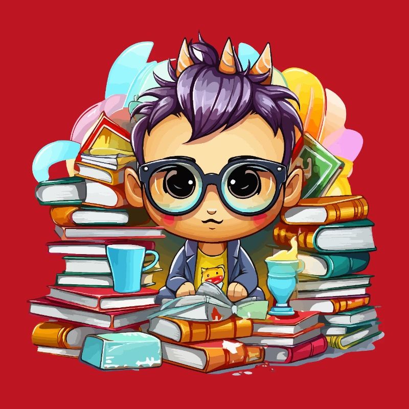 Lernheld Chibi mit Büchern