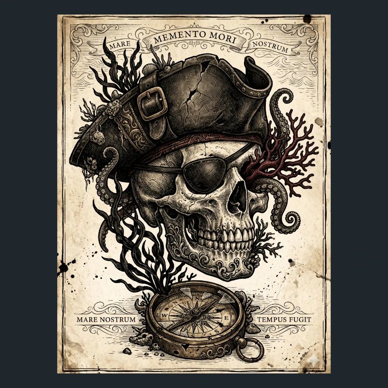 Piratenschädel und Kompass