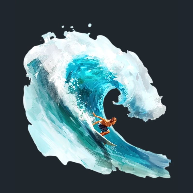 Surfer riding a big wave in a 2D